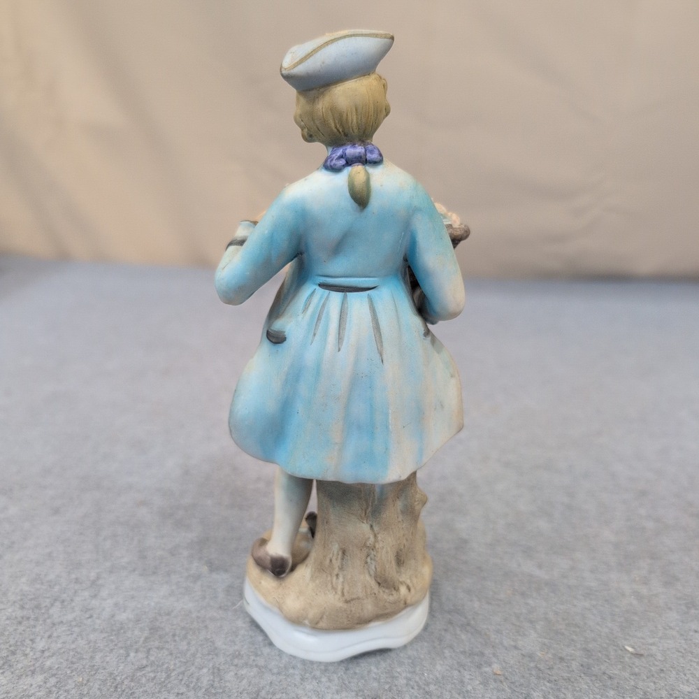Vintage Hand Painted Porcelain Colonial Man Figurine with Flower Basket Blue - Picture 2 of 4